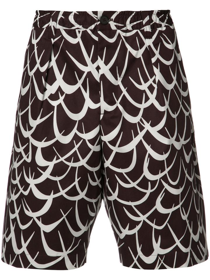 Marni Abstract Print Shorts, Men's, Size: 46, Brown, Cotton
