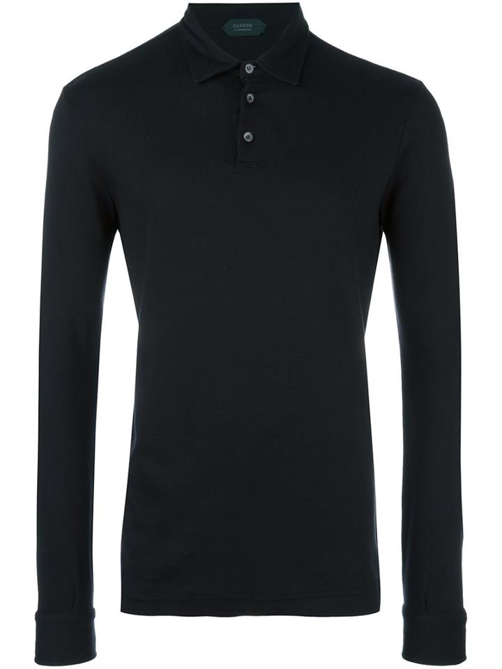 Zanone Longsleeved Polo Shirt, Men's, Size: 54, Black, Cotton