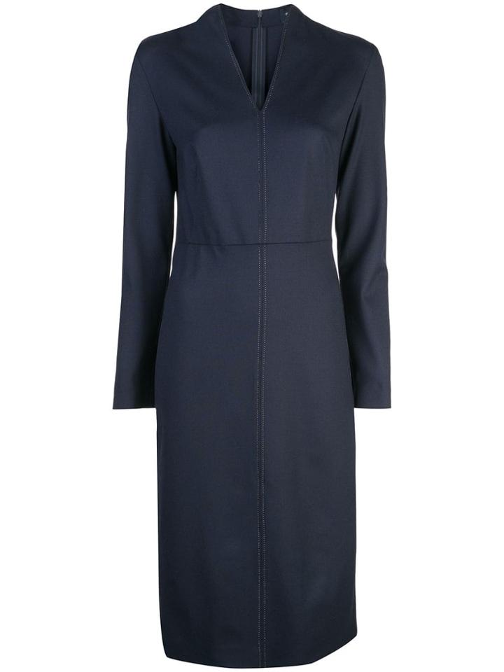 Piazza Sempione V-neck Fitted Midi Dress - Blue