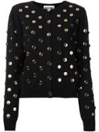 Moschino Button Embellished Cardigan, Women's, Size: 44, Black, Virgin Wool