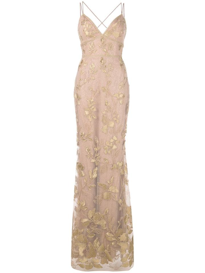 Marchesa Notte Long Floral Dress - Brown
