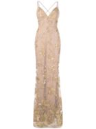 Marchesa Notte Long Floral Dress - Brown