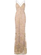 Marchesa Notte Long Floral Dress - Brown