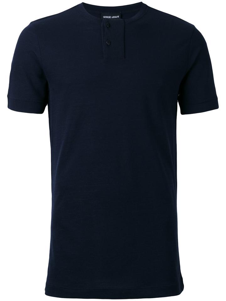 Giorgio Armani - Collarless Polo - Men - Virgin Wool - 50, Blue, Virgin Wool