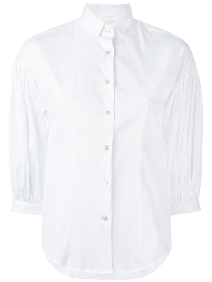 Xacus Crop Sleeve Button-up Shirt, Women's, Size: 48, White, Cotton/polyamide/spandex/elastane
