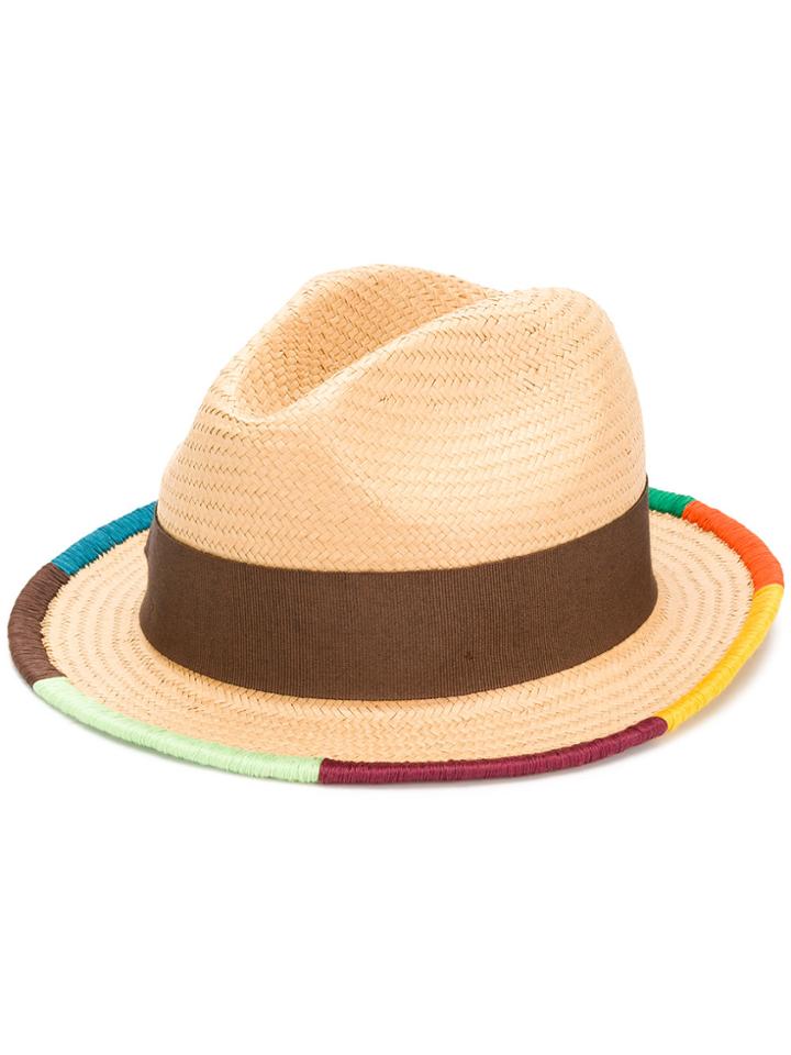 Paul Smith Artist Stripe Border Plaited Hat - Nude & Neutrals