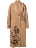 Oscar De La Renta Long Sleeve Embroidered Coat - Brown