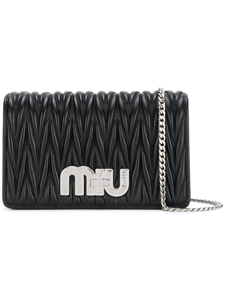 Miu Miu Matelassé Logo Cross-body Bag - Black