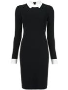 Paule Ka Contrasting Collar And Cuffs Dress, Women's, Size: Large, Black, Viscose/polyester