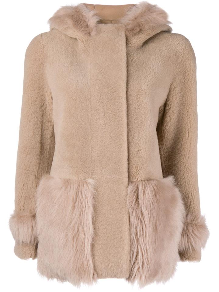 Blancha Hooded Shearling Jacket - Nude & Neutrals