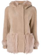 Blancha Hooded Shearling Jacket - Nude & Neutrals