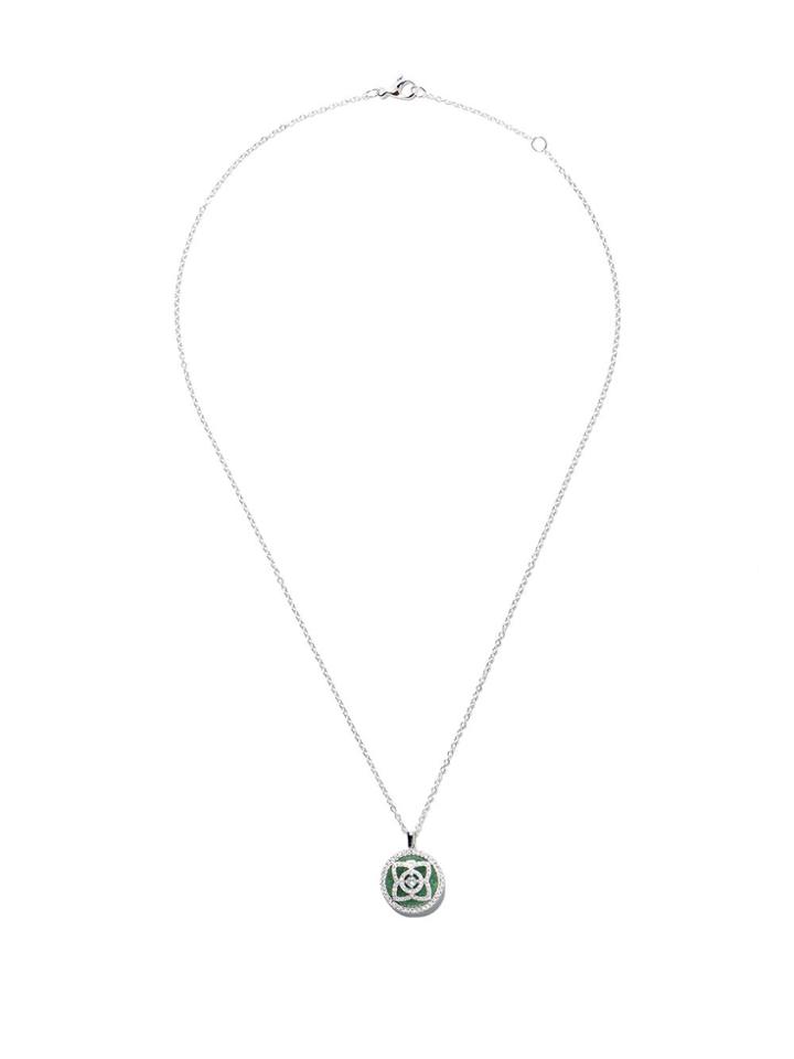 De Beers 18kt White Gold Enchanted Lotus Jade Medal Diamond Necklace -