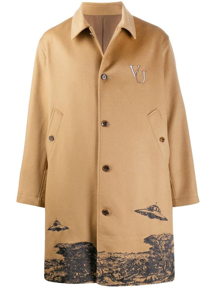 Undercover Ufo Print Coat - Brown