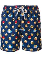 Mc2 Saint Barth - Emoji Print Swim Shorts - Men - Polyamide/polyester/spandex/elastane - Xxl, Blue, Polyamide/polyester/spandex/elastane