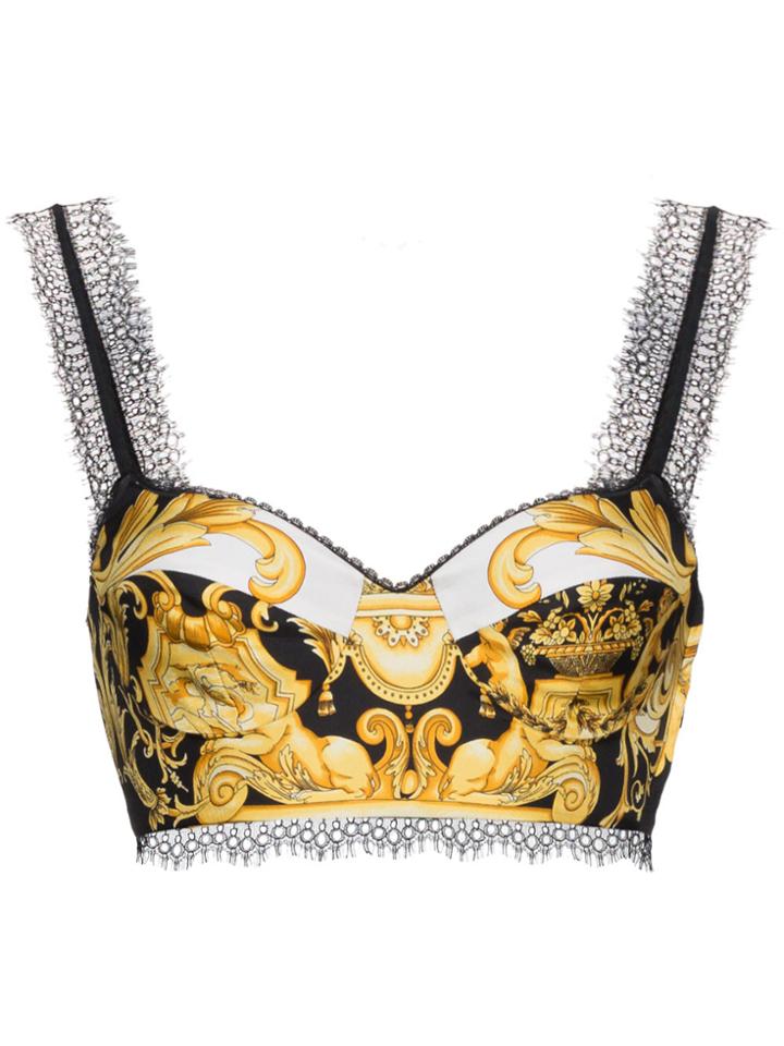 Versace Lace Trim Patterned Bra - Yellow & Orange
