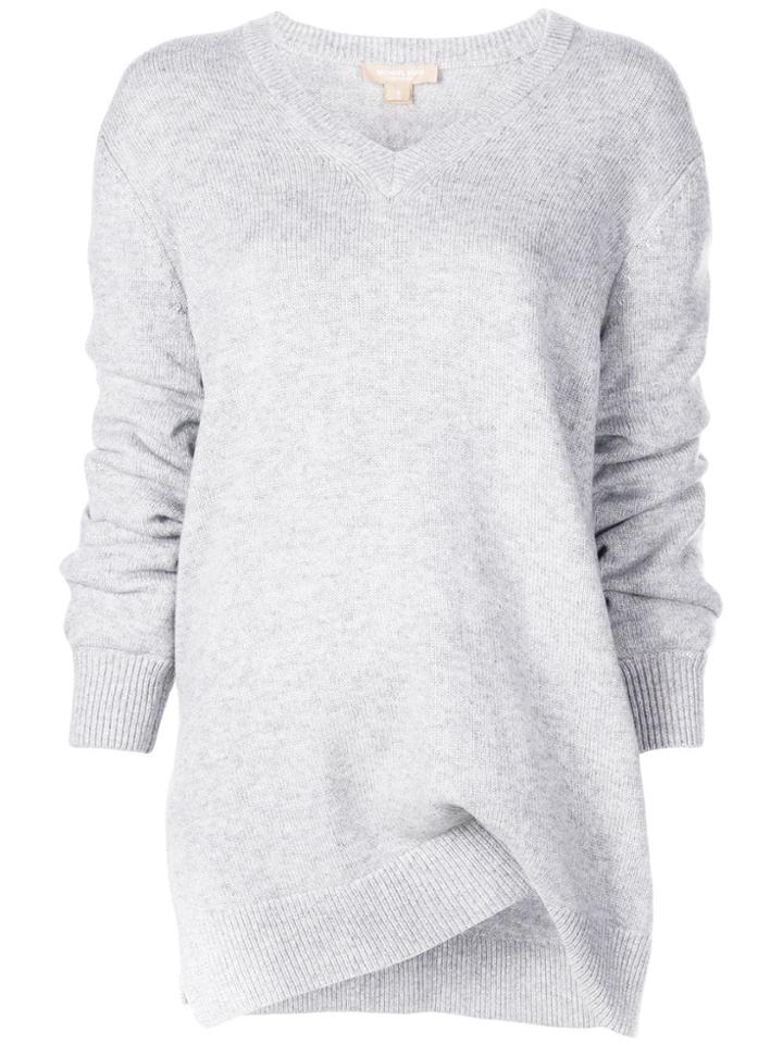 Michael Kors Collection Knit Gathered V-neck Jumper - Grey