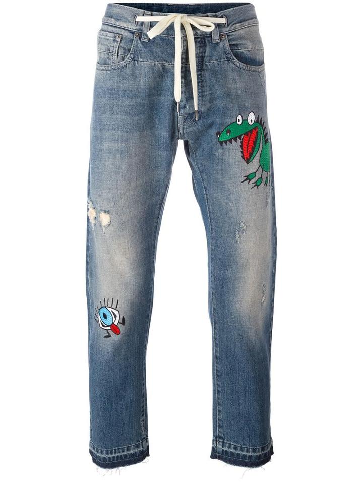 Andrea Pompilio Embroidered Detail Jeans, Men's, Size: 52, Blue, Cotton