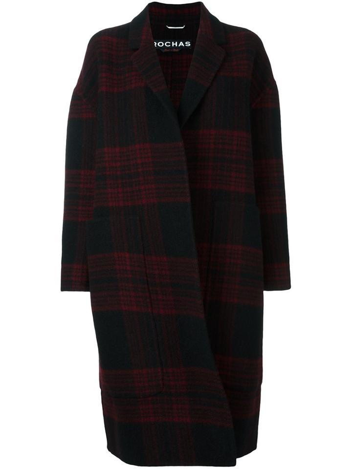 Rochas Plaid Cocoon Coat, Women's, Size: 46, Black, Silk/mohair/virgin Wool