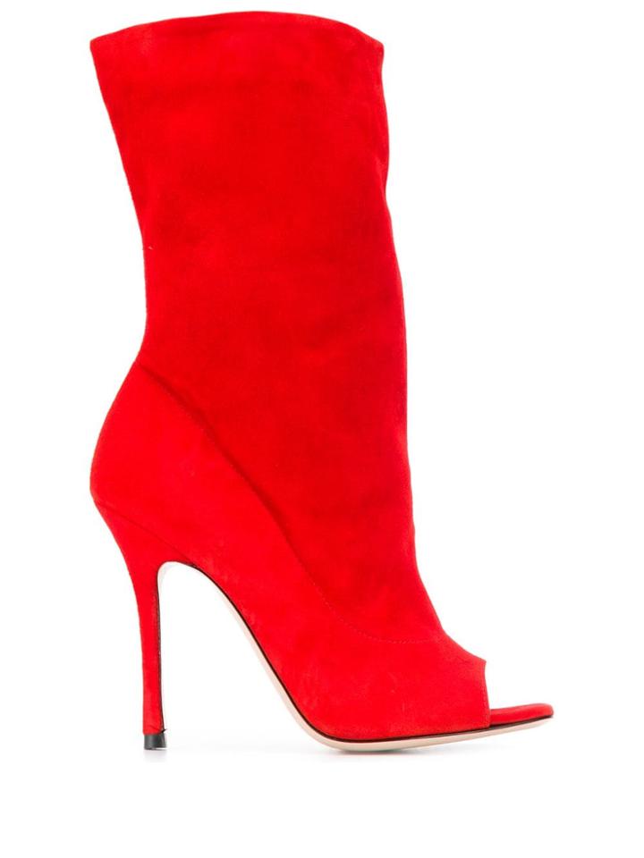 Marc Ellis Peep Toe Stiletto Boots - Red