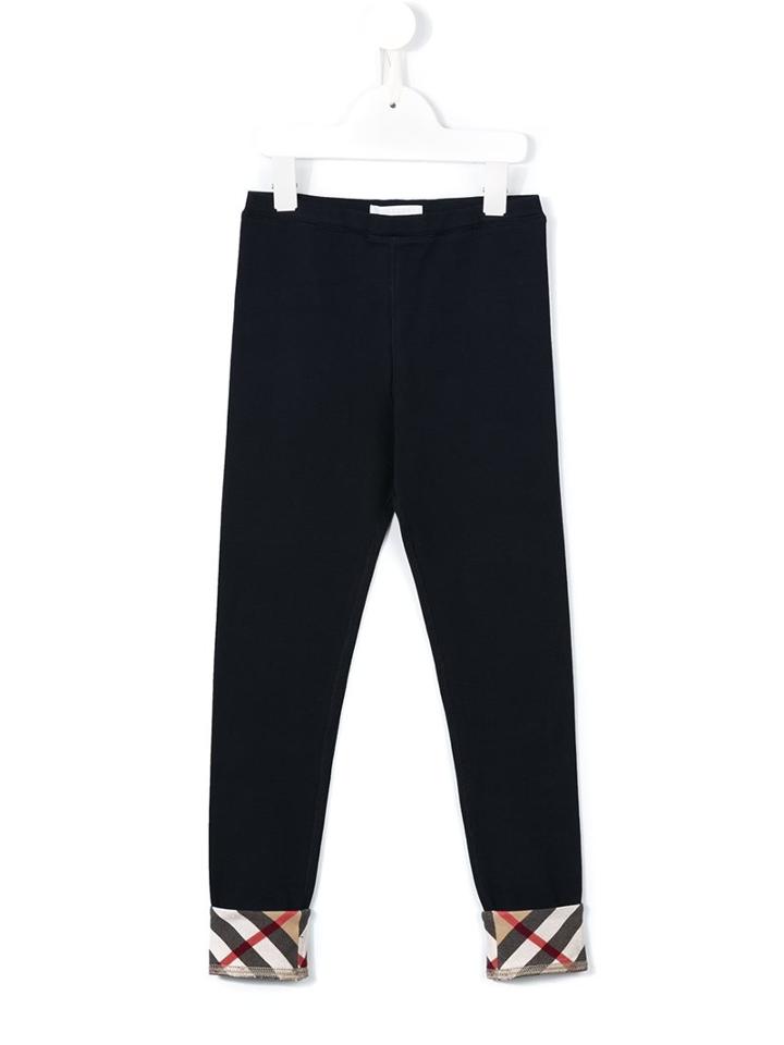 Burberry Kids Check Turn-up Hem Leggings, Toddler Girl's, Size: 5 Yrs, Blue