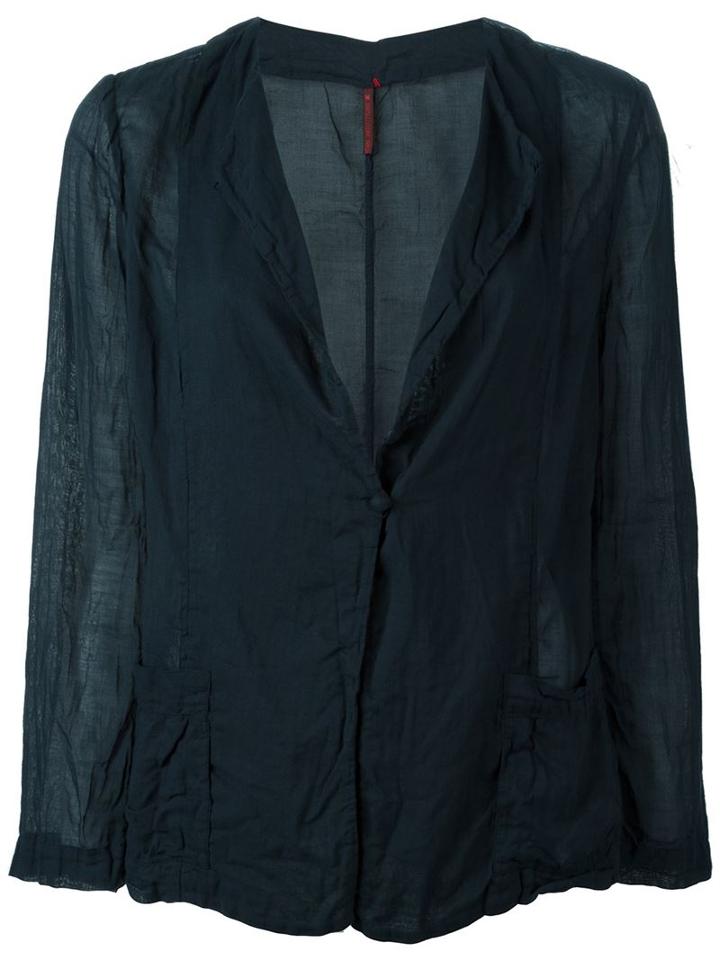 Daniela Gregis Wrinkled Semi Sheer Relaxed Fit Slingle Breasted Blazer, Women's, Blue, Cotton