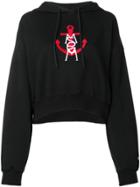 Msgm Logo Anchor Embroidered Hoodie - Black