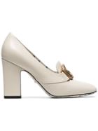 Gucci Victoire 95 Gg Buckle Loafer Heels - White