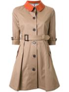 Guild Prime Half Sleeve Flared Trench Coat, Women's, Size: 36, Brown, Polyester/cotton