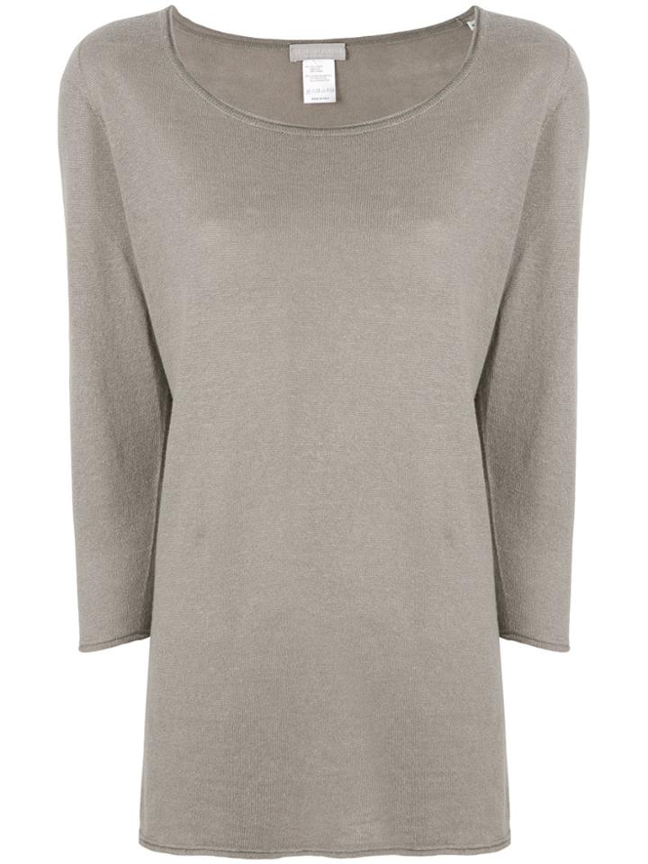Le Tricot Perugia Scoop Neck Cropped Sleeve Sweater - Brown