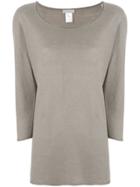 Le Tricot Perugia Scoop Neck Cropped Sleeve Sweater - Brown