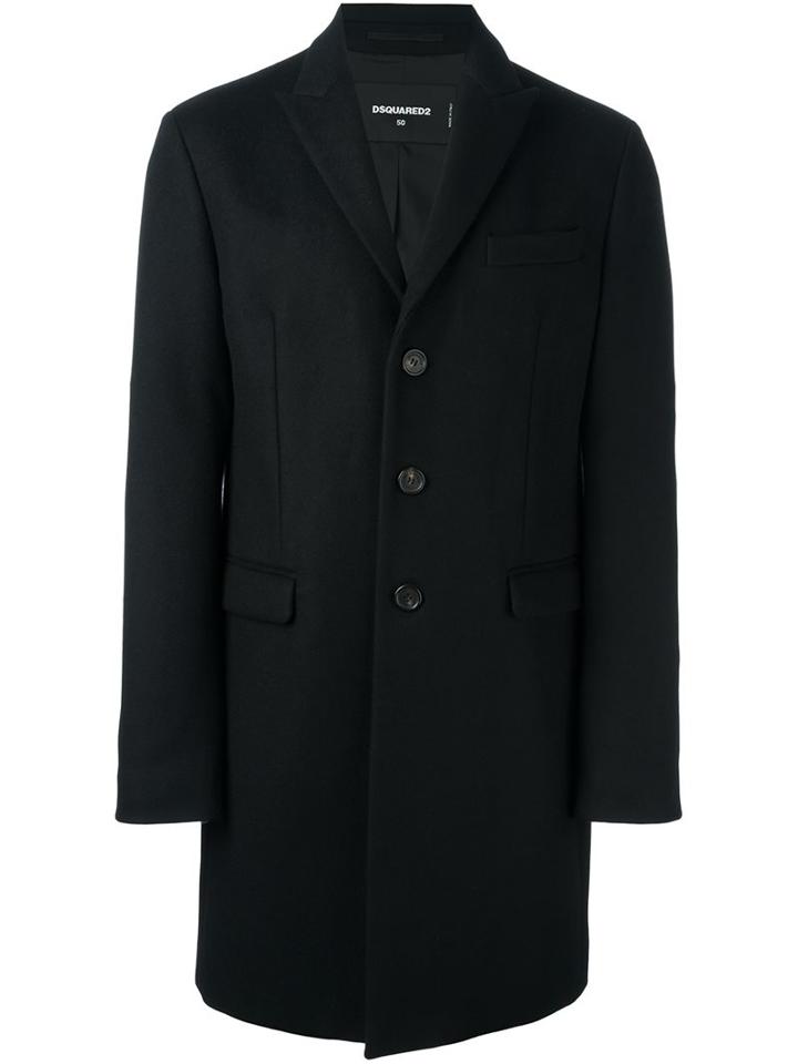 Dsquared2 Single Breasted Short Coat, Men's, Size: 48, Black, Cotton/polyester/cashmere