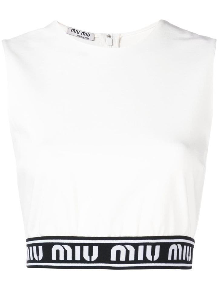 Miu Miu Logo Crop Top - White