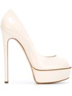 Casadei Platform Pumps, Women's, Size: 38, Nude/neutrals, Patent Leather/leather