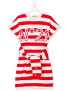 No21 Kids Teen Striped Logo Dress - Red