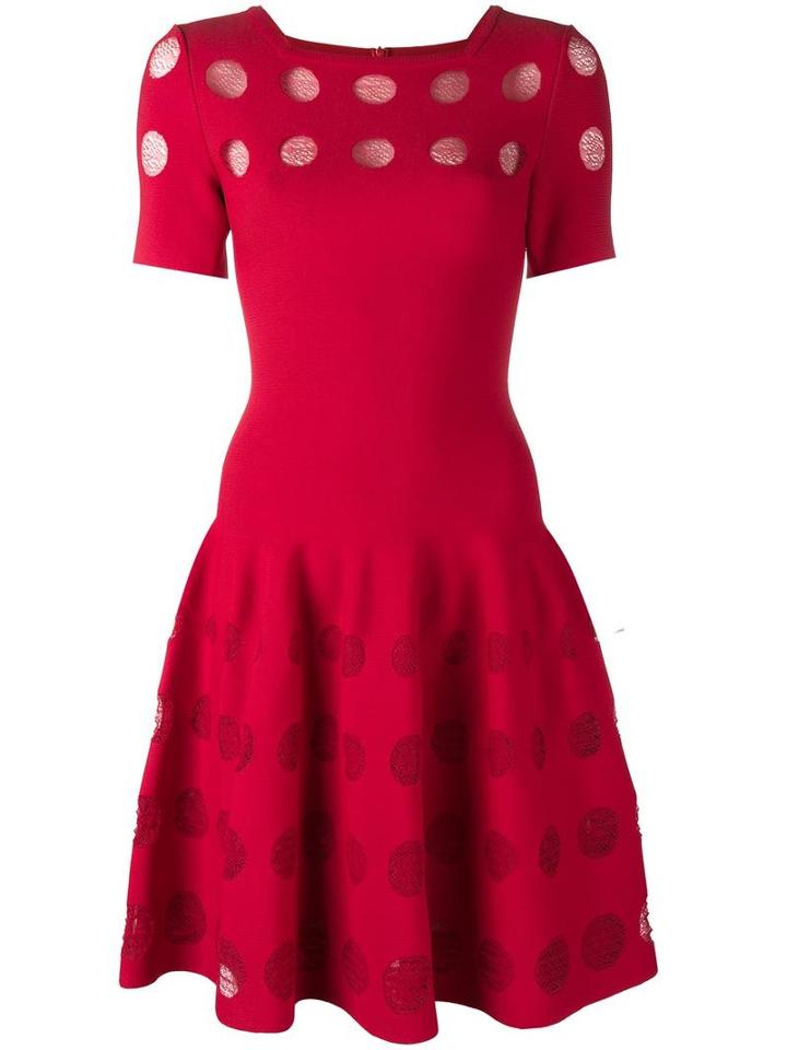 Alaïa Flared Dots Dress, Women's, Size: 40, Red, Viscose/polyester/cotton/viscose