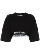 Palm Angels Logo Cotton Crop Top - Black