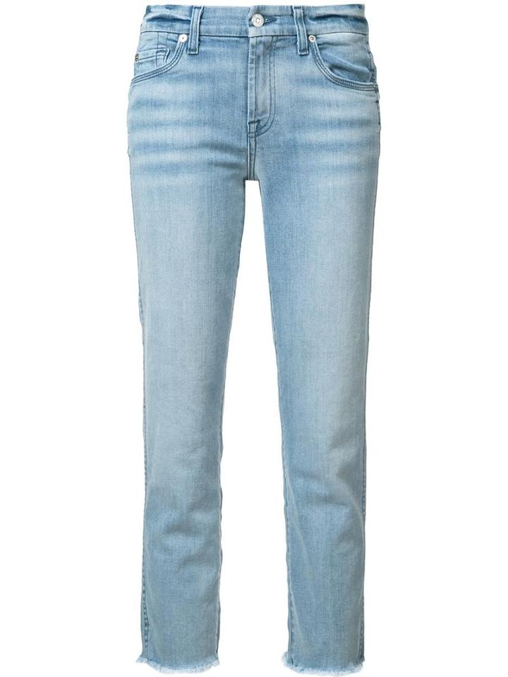 7 For All Mankind Frayed Trim Jeans, Women's, Size: 27, Blue, Cotton/spandex/elastane/polyester