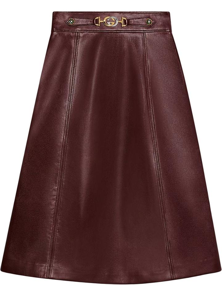 Gucci Leather Skirt With Interlocking G Detail - Red