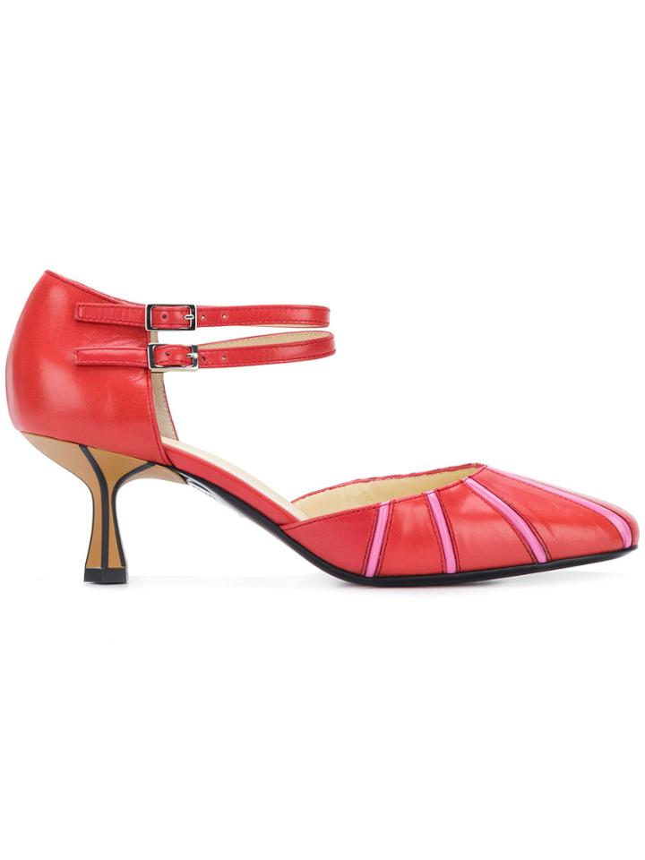 Marni Striped Square Toe Mary Jane Pumps - Red