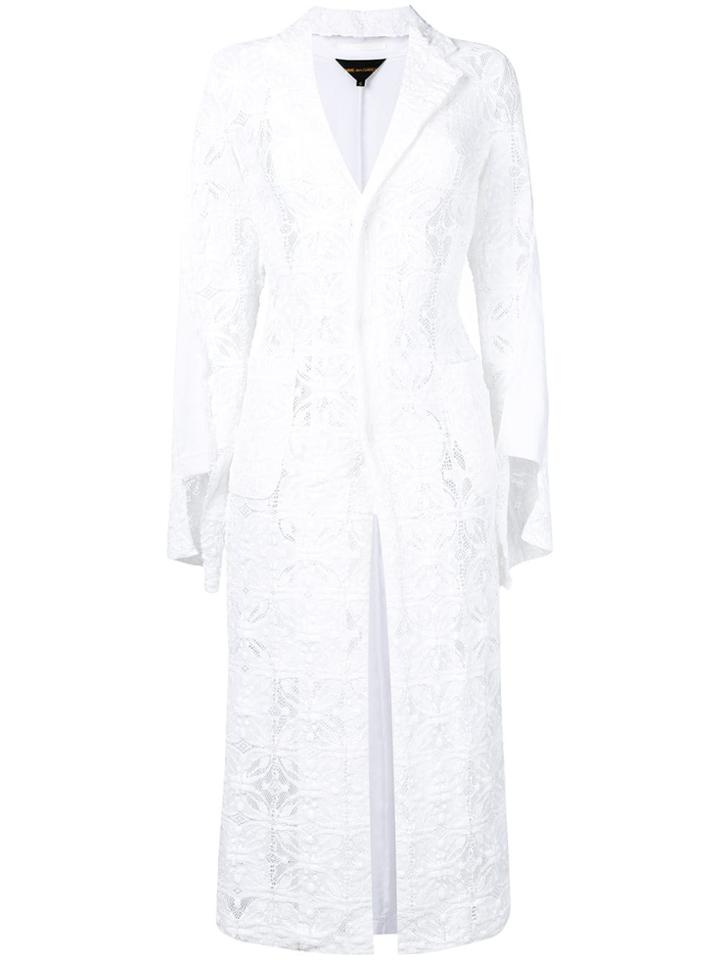 Comme Des Garçons Brocade Embroidery Long Coat - White