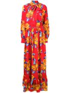 Msgm Floral Long Dress - Red
