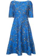 Lela Rose Floral Jacquard Flared Dress - Blue