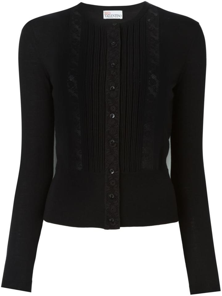 Red Valentino Lace Insert Cardigan, Women's, Size: Large, Black, Cotton/virgin Wool