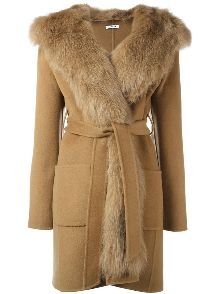 P.a.r.o.s.h. Fox Fur-trimmed Belted Coat - Nude & Neutrals
