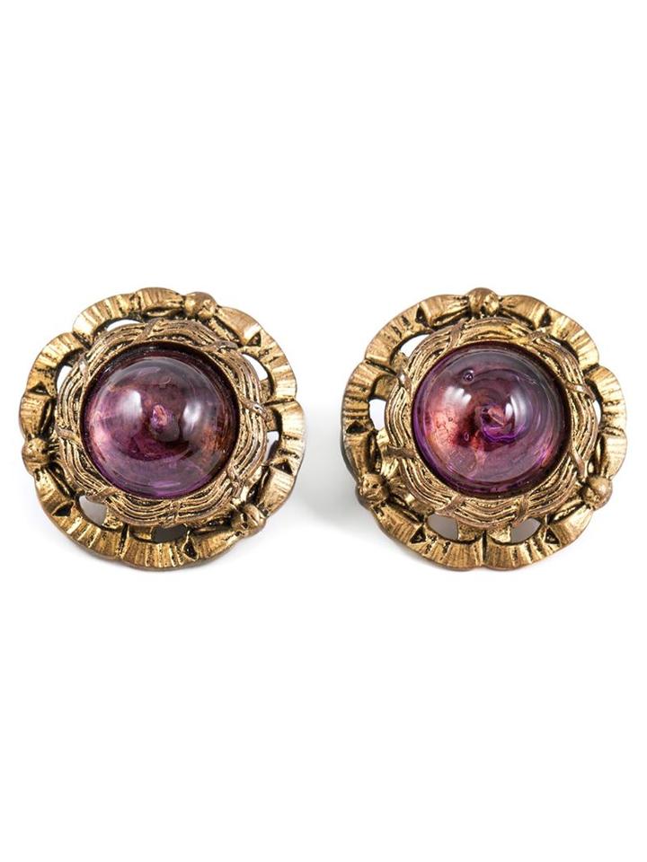 Chanel Vintage Polished Amethyst Earrings