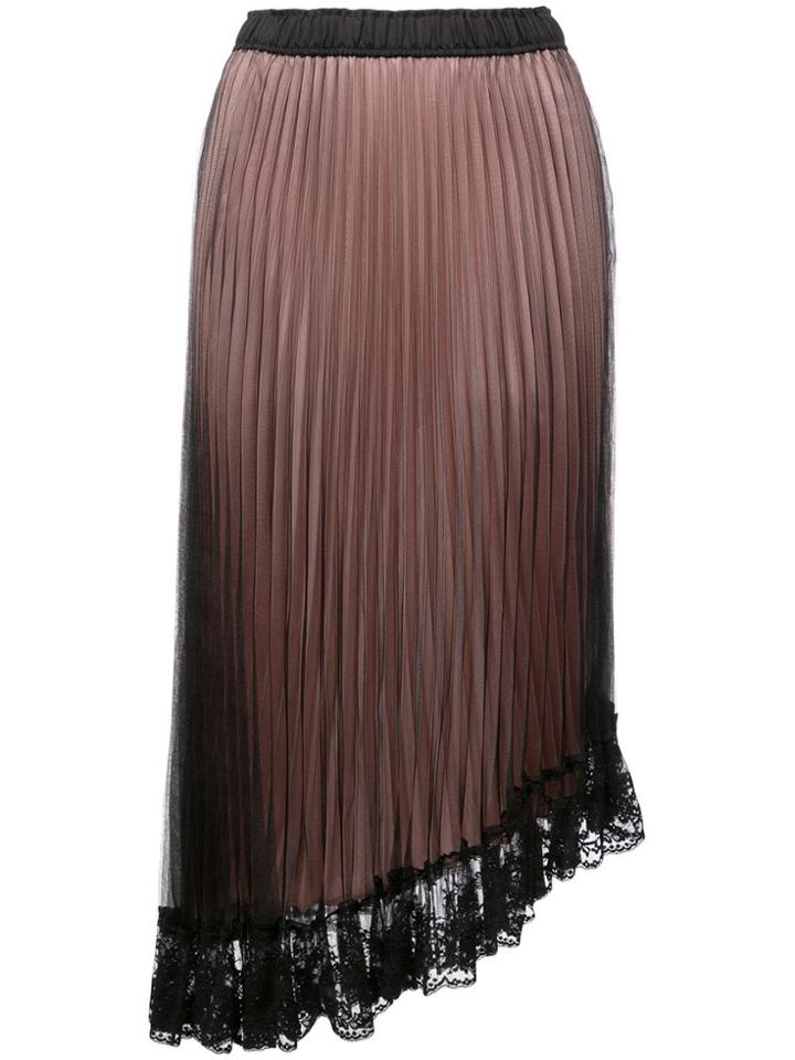 Clu Asymmetric Lace Hem Pleated Skirt - Black