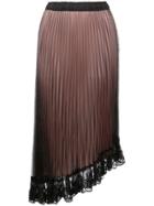 Clu Asymmetric Lace Hem Pleated Skirt - Black