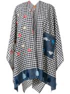 Ermanno Gallamini Flower Embroidered Gingham Cape - Blue