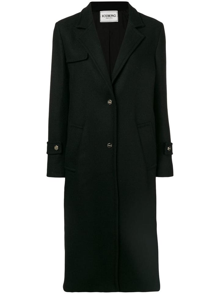 Iceberg Back Embroidered Coat - Black