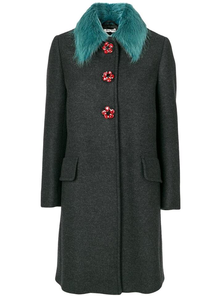 Miu Miu Flower Button Coat - Grey